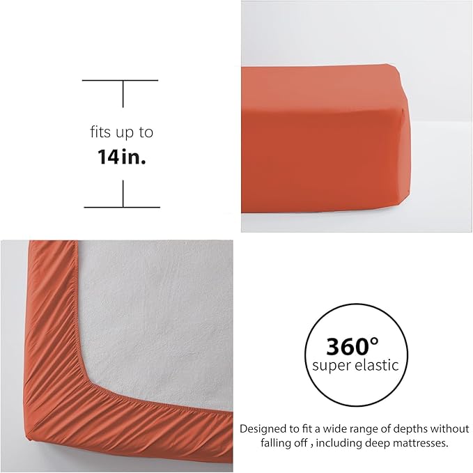 Zzlpp Full Comforter Set 7 pieces, Burnt Orange Seersucker Bed in a Bag with Sheets, Lightweight Bedding Sets with 1 Comforter, 2 Pillow Shams, 2 Pillowcases, 1 Flat Sheet, 1 Fitted Sheet