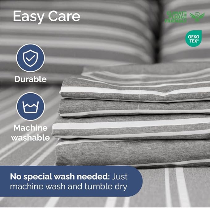 Short Queen RV Size 4 Piece Sheet Set - Comfy Breathable & Cooling Bed Sheets Set - Hotel Luxury Bedding for Women, Men, Kids, Teens, Boys & Girls - Deep Pockets, Ultra-Soft, Oeko-Tex - Grey Stripes