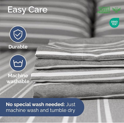Short Queen RV Size 4 Piece Sheet Set - Comfy Breathable & Cooling Bed Sheets Set - Hotel Luxury Bedding for Women, Men, Kids, Teens, Boys & Girls - Deep Pockets, Ultra-Soft, Oeko-Tex - Grey Stripes