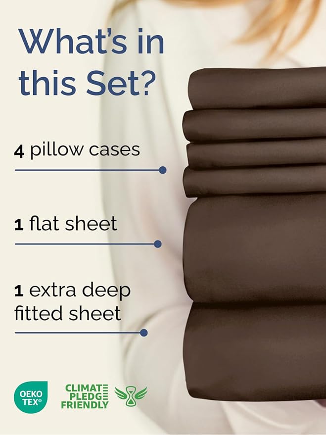 Extra Deep Queen Sheet Set - 6 Piece Breathable and Cooling Sheets - Hotel Luxury Bedding for Women, Men, Kids & Teens - Easy & Secure Fit - Soft, Wrinkle Free and Comfy - Extra Deep Pockets - Brown