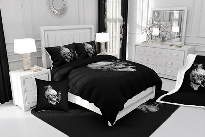 Erosebridal Smoky Skull Comforter Set Full,Gray Leaves Bedding for Kids Teens Adult,Gothic Skeleton Down Comforter, Plant Tropical Botanical Bedding Comforter Sets,Luxury Soft