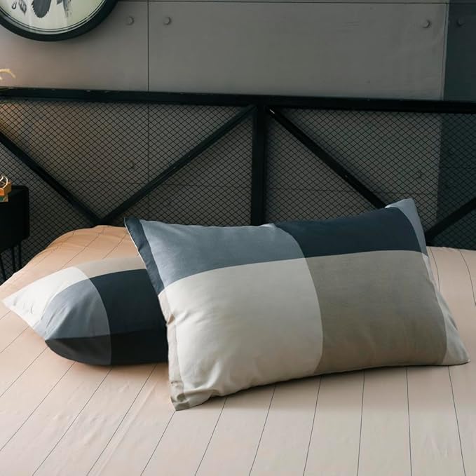 mixinni King Comforter Set Men Boys Geometric Checkered Plaid Printed Bedding Comforter for All Season Soft Lightweight Bedding Set-King Size