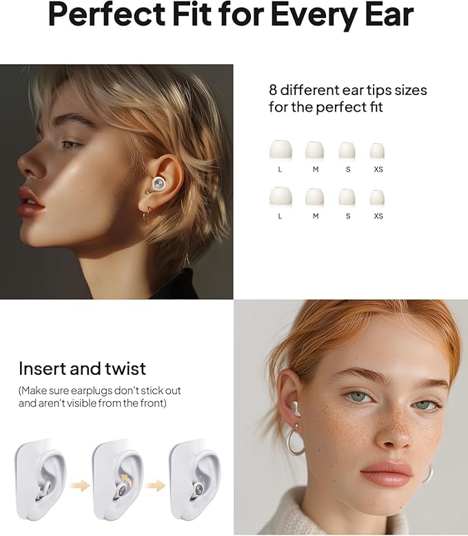 Ear Plugs for Sleeping Noise Cancelling, Reusable Silicone Ear Plugs for Sleeping with 8 Eartips and Case, 45dB Noise Reduction, High-Fidelity Hearing Protection EarPlugs for Concert and Snoring,White