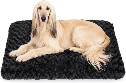 Dog Bed Crate Pad - Rosette Pattern White Velvet Pet Bed Anti-Slip Comfy Kennel Pad for Crates Rosette Black XL