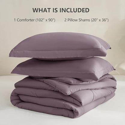 CozyLux King Size Comforter Set - Dusty Purple Comforter King Size, 3 Pieces Box Stitched Bed Set for All Seasons, Soft Lightweight Bedding Sets with 1 Down Alternative Comforter and 2 Pillow Shams