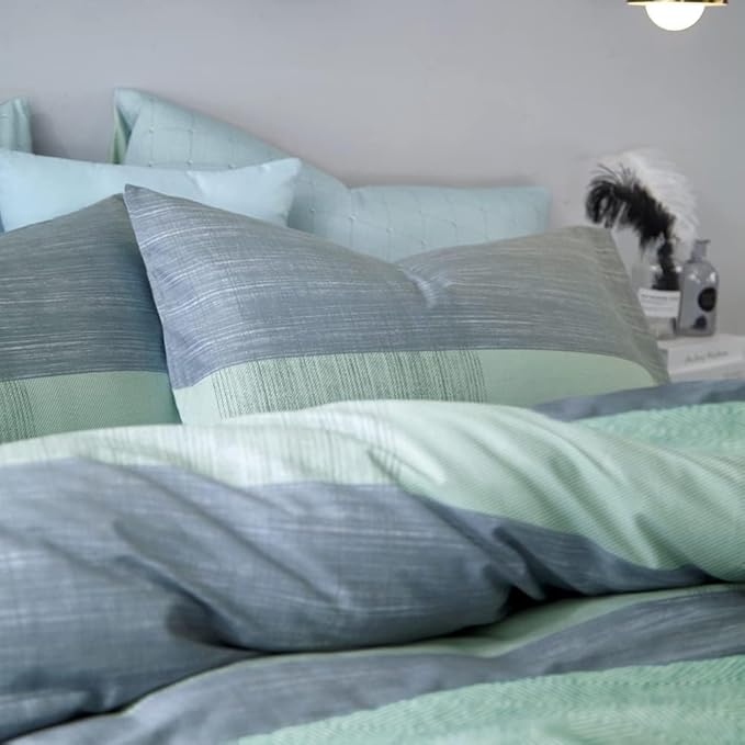 VM VOUGEMARKET Geometric Comforter Set Twin Blue Mint Green Patchwork Bedding Comforter with 2 Pillowcases Modern Style Lightweight Soft Twin Comforter Set