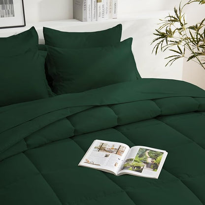 COZYART Full Comforter Set 7 Pcs, Emerald Green Bed in a Bag, All Season Lightweight Soft Reversible Bedding Set, 1 Comforter, 1 Flat Sheet, 1 Fitted Sheet, 2 Pillow Shams, 2 Pillowcases