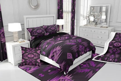 Feelyou Purple Black Southwestern Comforter Set,Geometric Tribal Native American Indian Bedding Set Full Size,Adult Bedroom Room Decor,Vinatge Exotic Style Stripe Line Comforter,Bed Set