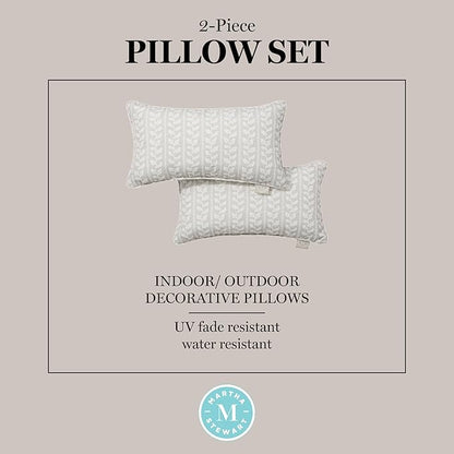 Martha Stewart Vineyard Vines Indoor Outdoor Decorative Lumbar Pillow 2-Pack Set, UV Fade Resistant, Water Repellent, Printed Garden Design, Warm Grey, 11"x18"