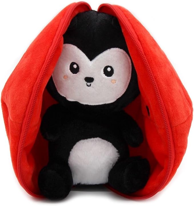 LES DÉGLINGOS Flipetz Comet The Ladybug Decorative Pillow – Reversible Tomato to Ladybug 2-in-1 Plush Cushion – 7 Inch Stuffed Animal Pillow for Sofa, Bed & Any Room Décor for Home Decor