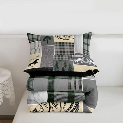 Erosebridal Kids Horse Comforter Set Queen, Western Cowboys Horseshoe Bedding Set Vintage Riding Boots Duvet Insert, Adventure Rustic Farmhouse Animal Quilt Cabin Lodge Bedroom Decor, 2 Pillow Cases