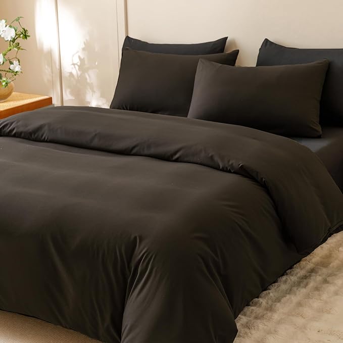 Wellboo Brown Comforter Sets Queen Solid Dark Color Bedding Set Women Men Mocha Coffee Quilts Adults Boys Deep Brownness Comforter Soft Modern Chestnut Blankets Durable Plain Brown Bedding Farmhouse