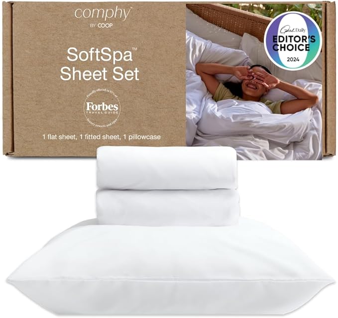 Coop Home Goods Comphy SoftSpa Bed Sheet Set of 3 Pieces, White, Super Soft Twin Sheets, Flat and Fitted, Luxury Spa and Hotel Quality Bed Sheets and Pillowcase Set