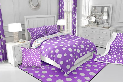 Manfei White Polka Dots Comforter Set Toddler Size,Purple White Simple Geometric Circles Bedding Set 2 Pcs for Boys Girls,French Style Cute Dots Print Comforter,1 Pillowcase