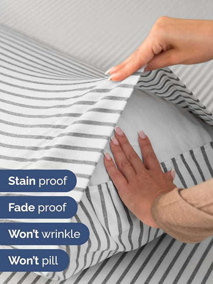 Extra Deep King Sheet Set - 6 Piece Breathable and Cooling Sheets - Hotel Luxury Bedding for Women, Men, Kids & Teens - Easy & Secure Fit - Soft and Wrinkle Free - Extra Deep Pockets - Grey Stripes