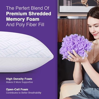 Cooling Pillows Queen Size Set of 4, Shredded Memory Foam Pillows with Zipper, Adjustable Firmness for Sleeping Cool Cold Pillow for Hot, Side Sleepers,20x30,4 Pack