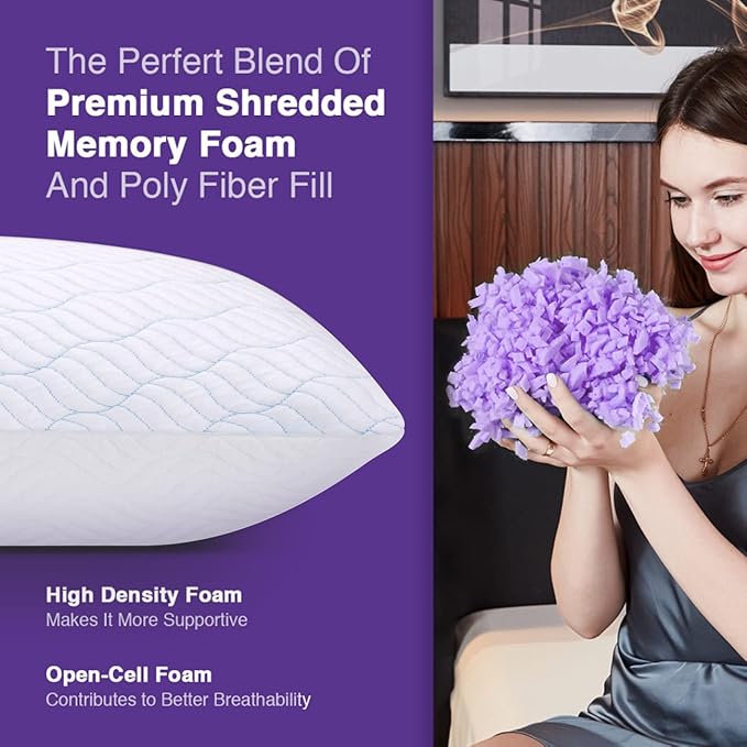 Cooling Pillows Queen Size Set of 2, Memory Foam Pillows with Zipper, Adjustable Firmness for Sleeping Cool Cold Pillow to Hot, Side, Back and Stomach Sleepers, 2 Pack, 20x30