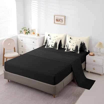 Erosebridal Queen Size Rustic Deer Comforter Set with Sheets 7 Pcs | Forest Cute Moose Wild Animal Bedding Set for Kids Boys Girls Farmhouse Cabin Lodge Bed in A Bag Tree Moon Woodland Quilt Sets