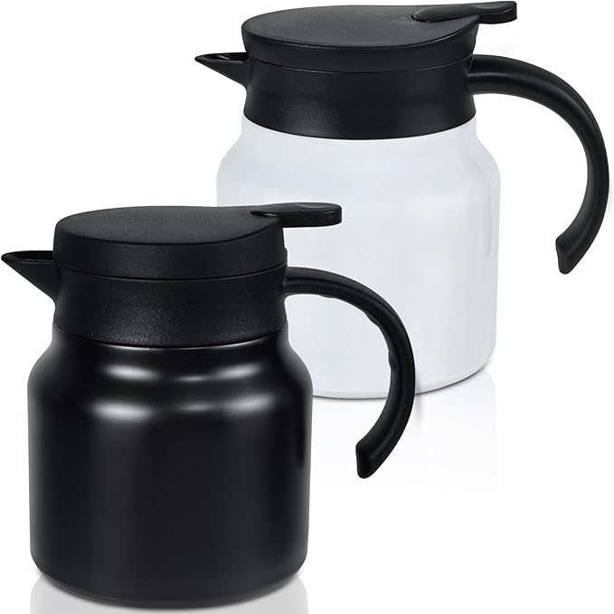 Small Thermal Coffee Carafe Stainless Steel Insulated Creamer Carafe Tea Pot 27Oz Insulation Pot (Black and White, 800ML(27Oz))