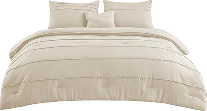 Bedsure King Comforter Set - 4 Pieces Pinch Pleat Bed Set, Linen Boho Bedding for All Season, 1 Soft Comforter, 2 Pillowcases, 1 Decorative Pillow