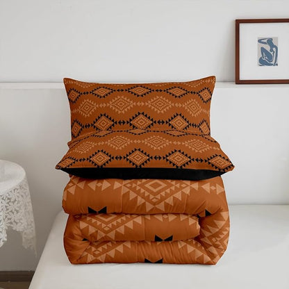 Erosebridal Queen Rustic Western Comforter Set for Boys, Southwestern Aztec Bedding Set for Teens Men Bedroom, Exotic American Native Bedding Comforter Sets Vintage Bohemian Geometric Quilt, Brown