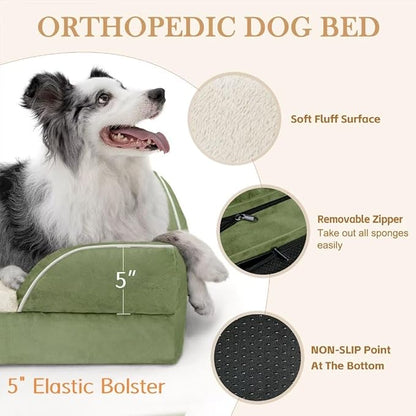 Comfort Expression Orthopedic Dog Bed for Extra Large Dogs 45x35 Inch, Waterproof Egg Crate Foam XL Pet Bed with Removable Bolsters, Dog Couch with Washable Cover & Non-Slip Bottom, Light Green