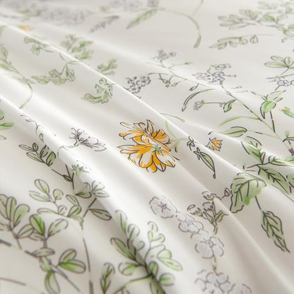 Botanical Comforter Set Queen Sage Green Reversible Floral Bedding Set Farmhouse Leaf Bedding 3Pcs Modern Aesthetic Comforter with 2 Pillowcases Ultra Soft Breathable