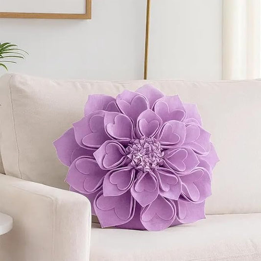 Fennco Styles Handmade 3D Heart-Shaped Petals Flower Decorative Filled Throw Pillow 13" Round - Lilac Floral Pillow for Couch, Home Décor and Holiday, Housewarming Gift