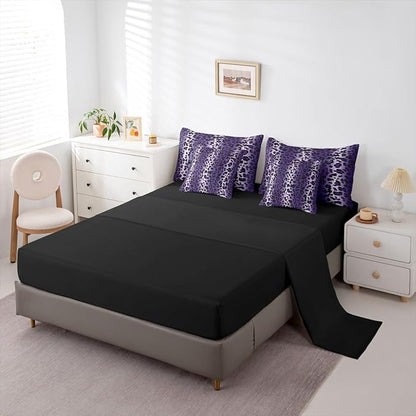 Erosebridal Purple Ombre Leopard Print Women Comforter Set Queen Size 7 Pieces | Animal Skin Pattern Bed in A Bag Cheetah Gradient Fur Bed Set Men Adults Bedding