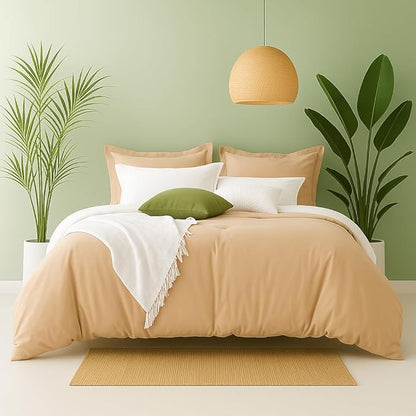 Twin XL Comforter Set Khaki Reversible Bedding Set, 5 Pieces Soft Bed in a Bag Twin XL with Comforter, Sheets, Pillowcase & Sham, All Season Boho Twin XL Bed Set
