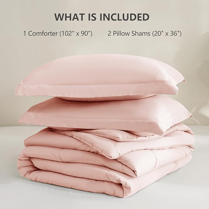CozyLux King Comforter Set - Blush Pink Comforter King Size, 3 Pieces Box Stitched Bed Set for All Seasons, Soft Lightweight Bedding Sets with 1 Down Alternative Comforter and 2 Pillow Shams