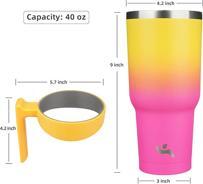 40 oz Tumbler with Handle and 2 Straw 2 Lid, Insulated Water Bottle Stainless Steel Vacuum Cup Reusable Travel Mug,Rainbow