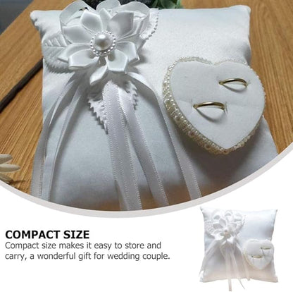 Veemoon Lace Pearl Wedding Ring Bearer Pillow Holder, 7.9 Inch Ring Bearer for Wedding
