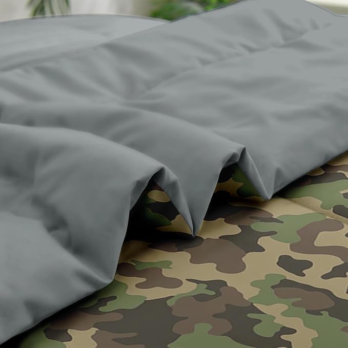 Comforter Set Twin Size, Military Hunting Camouflage 5 Pcs Bedding for Kids and Adults, Brown Green Camo Bed Sheet Sets with Fitted Sheet Pillowcase & Sham