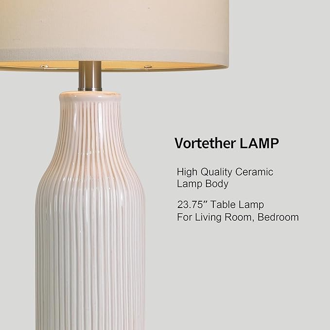 23.75" Modern Ceramic Table Lamps Set of 2, Stylish Bedside Lamps for Bedroom, Gorgeous Lamps for Nightstand, Lamps for Living Room, Farmhouse End Table Lamps, Cream Home Decor