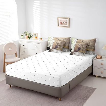Elk Deer Comforter Set 7 Piece Bed in a Bag Twin,Xmas Moose Reindeer Bedding Sets Birch Trees Sheet Set with Comforter