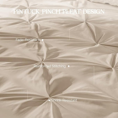 Andency California King Comforter Set Khaki (104x96Inch), Pinch Pleat Cal King Comforter Set 3 Pieces, Oversized King Pintuck Bed Comforter, Microfiber Down Alternative Comforter Bedding Set