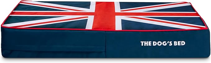 The Dog’s Bed Orthopedic Memory Foam Dog Bed Mattress, Oxford Fabric, Blue & Red Trim UK Center Flag, L, 6-Inch