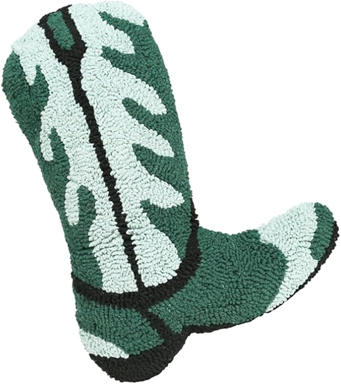 Moorfowl Cowboy Boot Throw Pillow Single-Sided Cute Novelty Accent Pillows Decorative Boot Shaped Stuffed Cushion for Bed Couch Chair Sofa (Green)
