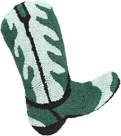 Moorfowl Cowboy Boot Throw Pillow Single-Sided Cute Novelty Accent Pillows Decorative Boot Shaped Stuffed Cushion for Bed Couch Chair Sofa (Green)