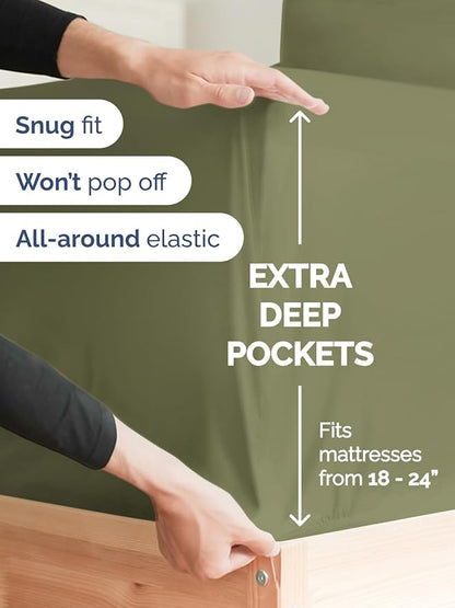 Extra Deep Cal King Sheet Set - 6 Piece Breathable and Cooling Sheets - Hotel Luxury Bedding for Women, Men, Kids & Teens - Easy & Secure Fit - Soft and Wrinkle Free - Extra Deep Pockets - Sage Green