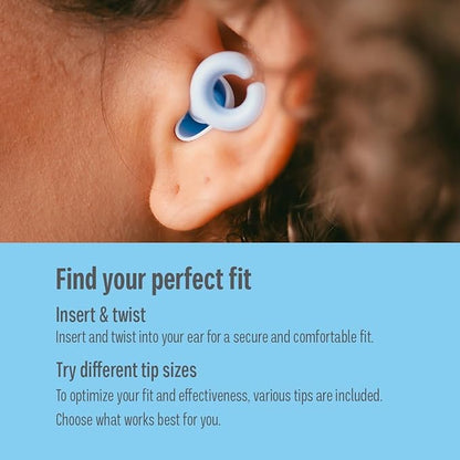 Hush Hoops Ear Plugs, Ultra-Soft Reusable Noise Reducing Earplugs with Horseshoe Shape for Comfort, 4 Tip Sizes for Customizable Fit, 17dB (NRR) Noise Reduction Rating, Blue, 1 Pair with Travel Case