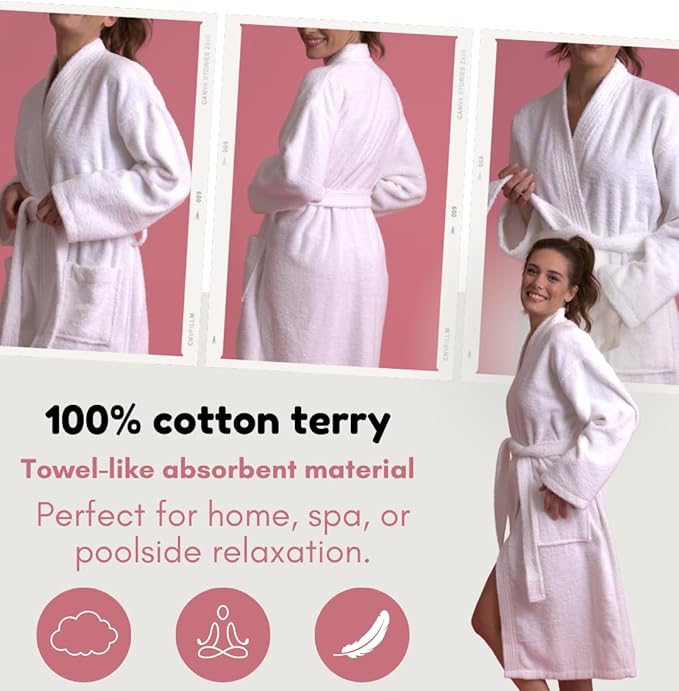 Soft Touch Linen Women's Robe Terry Cotton Cloth- Kimono Style- Thick, Breathable & Comfortable- Lightweight & Absorbent