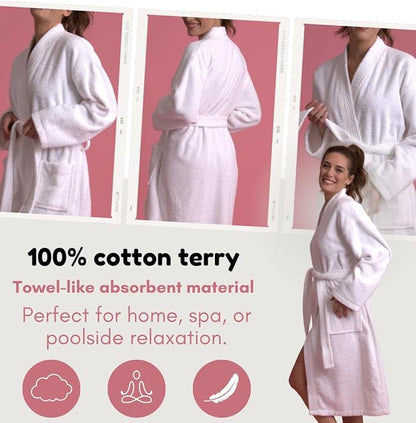 Soft Touch Linen Women's Robe Terry Cotton Cloth- Kimono Style- Thick, Breathable & Comfortable- Lightweight & Absorbent