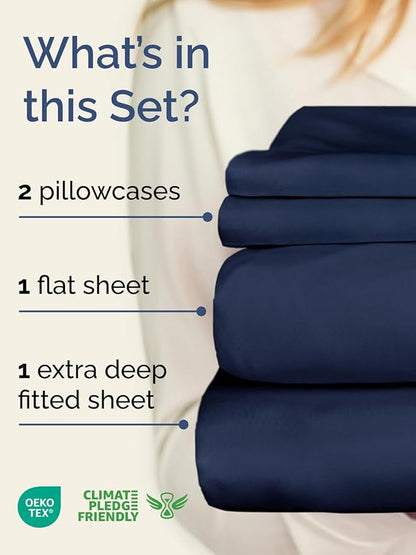 Extra Deep Twin XL Sheet Set - 4 Piece Breathable and Cooling Sheets - Hotel Luxury Bedding for Women, Men, Kids & Teens - Easy & Secure Fit - Soft and Wrinkle Free - Extra Deep Pockets - Navy Blue