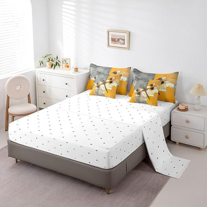 Erosebridal Hippie Dragonfly Bedding King Size 7-Piece Yellow Grey Oil Painting Comforter Set, Aesthetic Bed in a Bag (1 Comforter, 1 Fitted Sheet, 1 Flag Sheet, 2 Pillowcases, 2 Throw Pillow Covers)