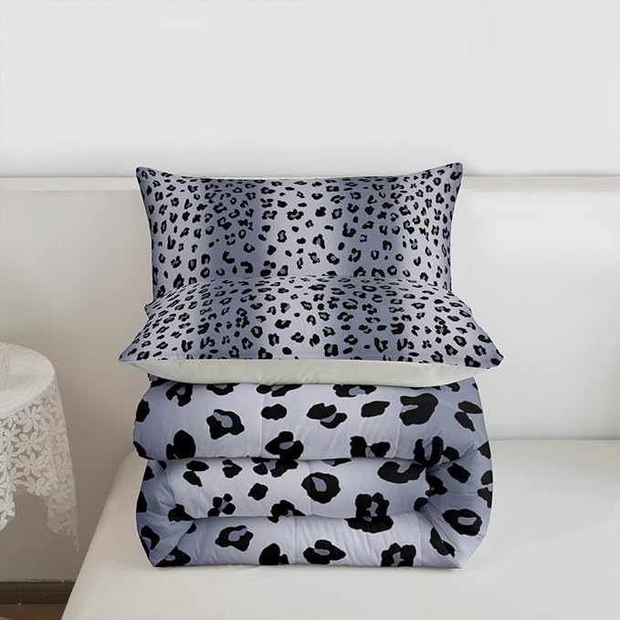 Erosebridal Leopard Print Full Size Comforter Sets for Kids Boys Girls,Grey Cheetah Printed Bedding Set,Animal Skin Texture Duvet Insert,Wild Animal Quilt Bedroom Decor