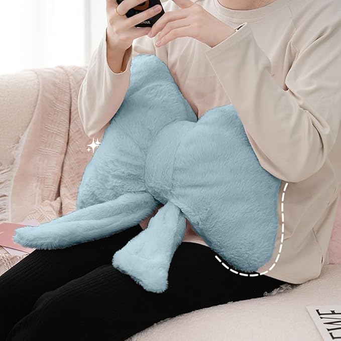 2Pack Soft Furry Bow Throw Pillows Cute Bowknot Plush Pillow Home Decor Stuffed Bow Lumbar Pillow for Bed Couch Living Room Decor (Blue)