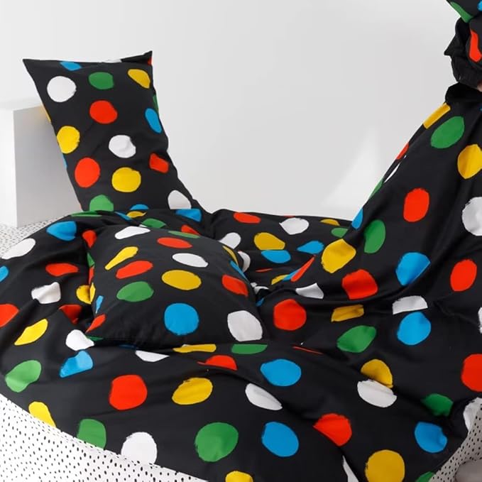 CLOTHKNOW Colorful Dot Comforter Sets Full 3Pcs Black Bedding Comforter Sets White Yellow Green Blue Rust Ball Comforter Bedding Sets Full