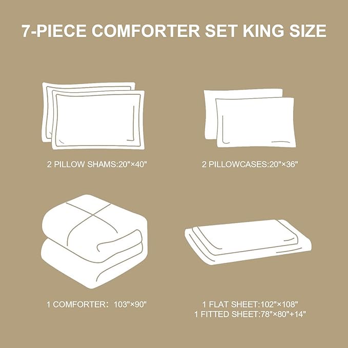 WONGS BEDDING Brown Comforter Set King, 7 Pieces Bed in a Bag Colorful Abstract Art Gradient Comforter Soft Microfiber Bedding with Comforter, Flat Sheet, Fitted Sheet, Pillow Shams, Pillowcases